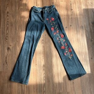 INC Red Floral Embroidered dark denim jeans